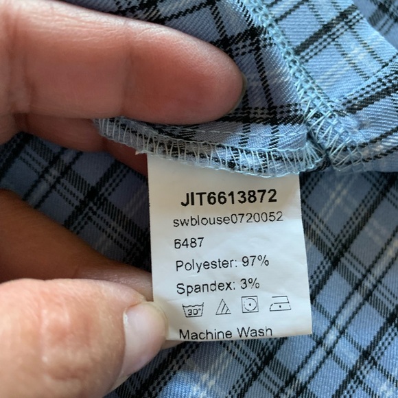 3/$20 Shein Cropped Button Up Shirt Womens Blue Plaid Short Sleeve Collared M - Picture 7 of 8